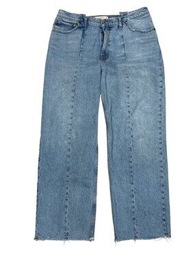 Abercrombie & Fitch 90s Relaxed High Rise Jeans Light Blue Denim Size 32S Frayed